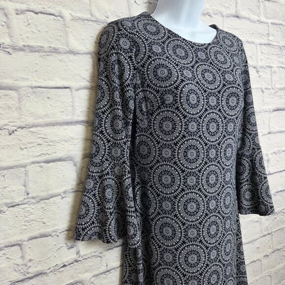 Tommy Hilfiger Dress Womens 2 Navy Blue White Medallion Print 3/4 Sleeve Midi - Picture 5 of 14